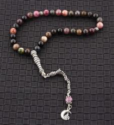 Doğal Taş Tesbih-Turmalin Taşı gümüş imame gümüş püskül T131