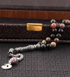 Doğal Taş Tesbih-Turmalin Taşı gümüş imame gümüş püskül T131