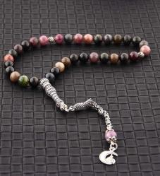 Doğal Taş Tesbih-Turmalin Taşı gümüş imame gümüş püskül T131