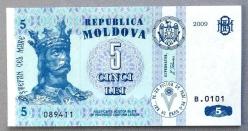 MOLDOVA=2009 5 Lei P-9f  ÇİL'