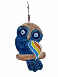 Seramik Büyük Boy Renkli Baykuş Dekoratif Duvar Süsü