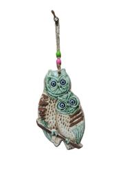 El Yapımı Seramik Anne Yavru Baykuş Figürlü Dekoratif Duvar Süsü