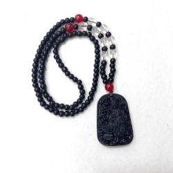 El oyma Yeni model Uzakdoğu Kahin Motifli Doğal Obsidyen Taşı Bay/Bayan Kolye.Koruyucu bir taştır.Kötü enerjiyi uzaklaştırır.