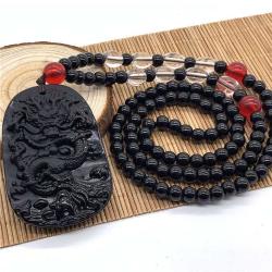 El oyma Dragon Ejderha Yeni model Motifli Doğal Obsidyen Taşı Bay/Bayan Kolye.Koruyucu bir taştır.Kötü enerjiyi uzaklaştırır.