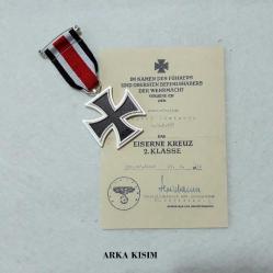 Almanya 1939 Sertifikalı İkinci Dünya Savaşı 2.Derece Demirhaç Madalya Propaganda kart hediyeli