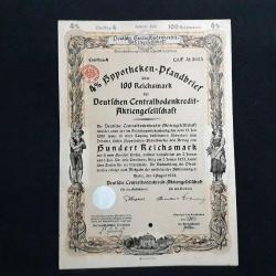Almanya Mortgage Banka İpotek Senedi 100 Reichsmark Berlin 01.08.1934 Yüzde 4 No 2615