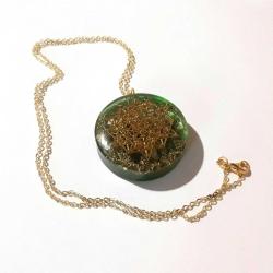 Elyapımı Altın Kaplama Orgonit Kolye.Enerji reaktörü şifahane Model-43 Altın Kaplama Zincirli Yeşil