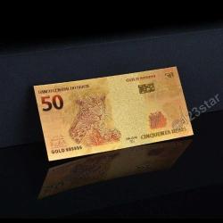 Renkli Altın Varak Brezilya 50 Real Sertifikalı