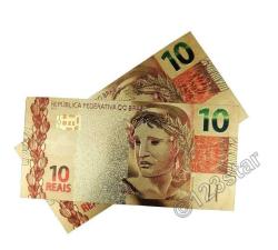 Renkli Altın Varak Brezilya 10 Real Sertifikalı