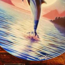 Sanatçı İmzalı,İngiliz,Coalport Yunusbalıkli Duvar Tabağı(Çap:20cm) (Midnight,Day Of The Dolphin)