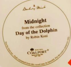 Sanatçı İmzalı,İngiliz,Coalport Yunusbalıkli Duvar Tabağı(Çap:20cm) (Midnight,Day Of The Dolphin)