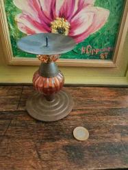 Avrupa,Vintage, Pirinç,Cam Karışımı Mumluk(Boy:14cm,Çap:10cm)