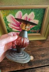 Avrupa,Vintage, Pirinç,Cam Karışımı Mumluk(Boy:14cm,Çap:10cm)