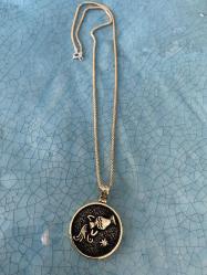 Antika - Kova burcu oksitli sarı Zodiac Yıldız haritalı gümüş kolye - kitantik - kitaLog