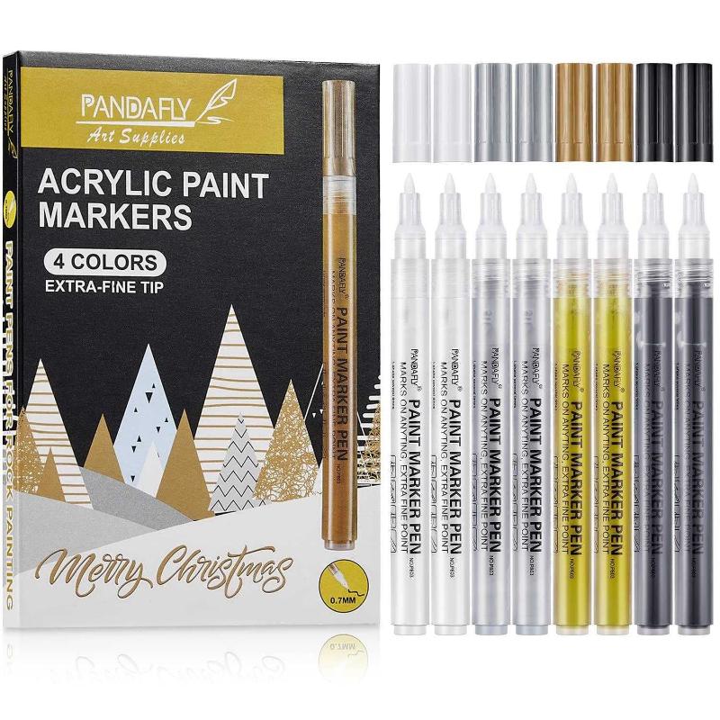  PANDAFLY White Paint Pens, 8 Pack 0.7mm Acrylic