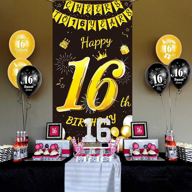 16th Birthday Decorations Sweet 16 Birthday Backdrop Banner for Girls Boys  Te