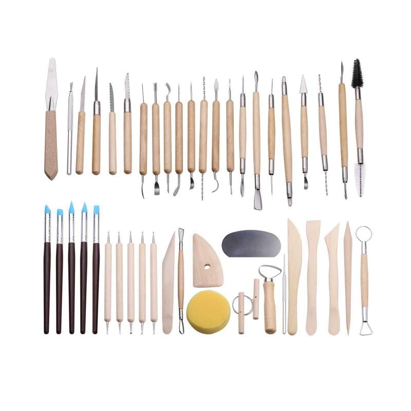 45pcs Wooden Pottery Art Tools Set for Clay Sculpting Modeling