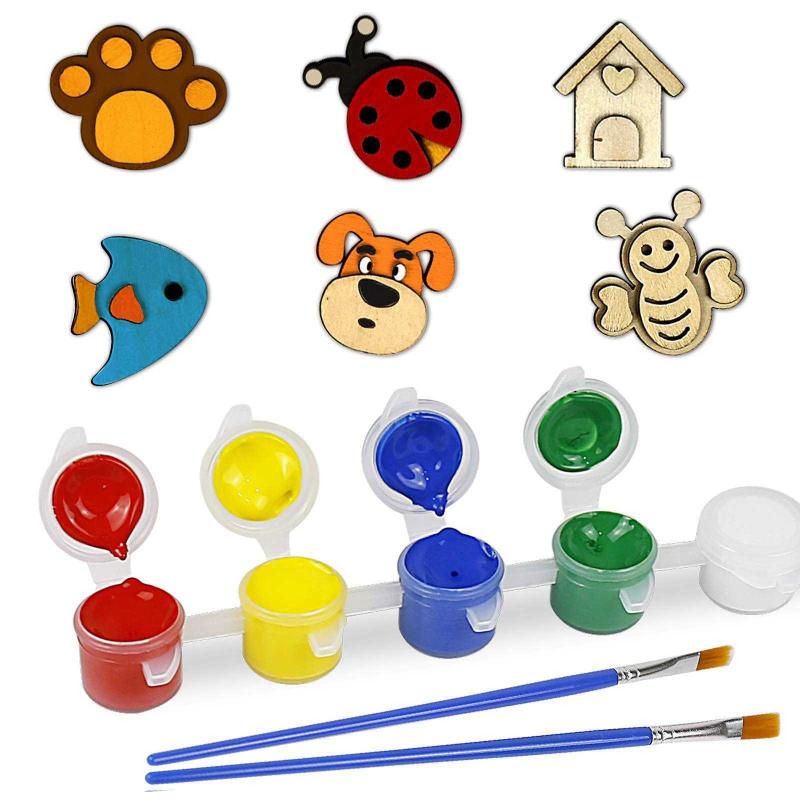 LIKYUU Wooden Magnet Birthday Parties Family Crafts and Activities Party 26 Wood Painting Craft Kit and Art Set for Kids Decorate Your Own for Kids Paint Gift 