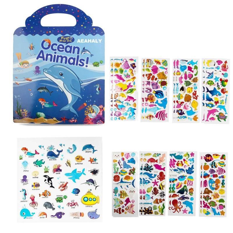 Set Puffy Sticker Books for Kids 2-4, 3D Reusable Stickers Books