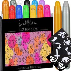 Antika - Jim&Gloria Face Paint Kit - 12 Large Washable Face & Body Painting Makeup Crayons, Water Based FaceP - kitantik - kitaLog