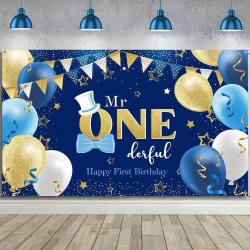 Antika - Boys 1st Birthday Decoration Mr. Onederful Birthday Party Supplies Boy 1st Birthday Backdrop Happy 1 - kitantik - kitaLog
