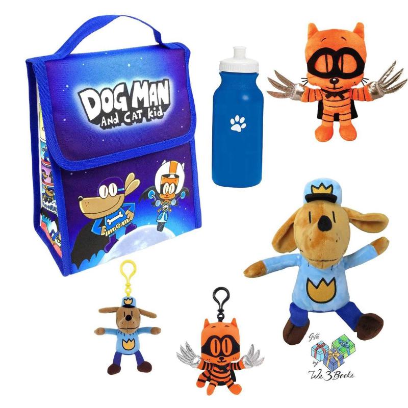 Dog man and cat kid plush on sale