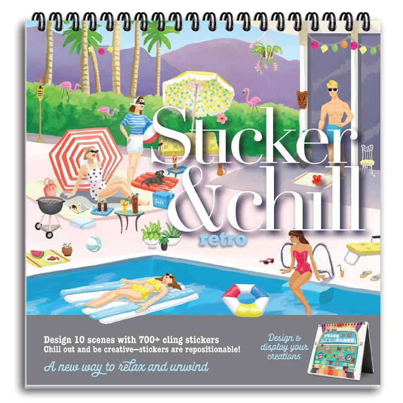 Sticker & Chill Sticker Book for Adults 700+ Repositionable Colorful Clings  Create Designs on 10 Spiral Bound Scene Pages Easy, Fun & Stress Relieving  Relaxation Activi 
