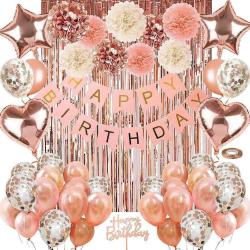 Antika - Rose Gold Birthday Party Decorations, Birthday Party Decor Kit,Happy Birthday Banner, Rose Gold Ball - kitantik - kitaLog