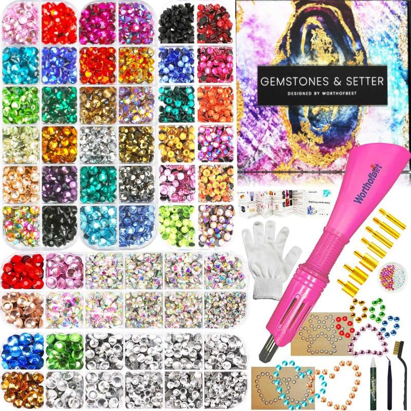 Hotfix Rhinestone Applicator Tool, Hot fixed Applicator Rhinestones Kit,  Bedazzler Kit with Rhinestones, Bigger Gems Crystal Pen Setter, 15 Colors,  4