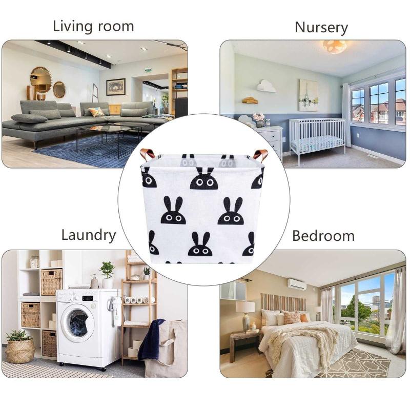 White grid Bathroom KROBOTT 2PCS Square Laundry Hamper Waterproof Canvas Laundry Baskets Toys Nursery Dirty Clothes Collapsible Storage Bins With Handles For Bedroom 