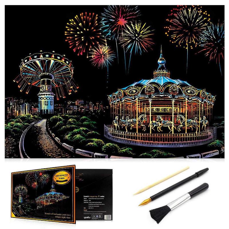 Scratch Art Rainbow Painting Paper, Sketch Pad DIY Night View Scratchboard  for Kids & Adults, Engraving Art & Craft Set, Scratch Painting Creative