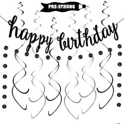 Antika - Black Happy Birthday Banner Decoration Kit, Black Glittery Birthday Banner Circle Dots Garland with - kitantik - kitaLog