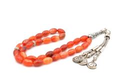 HAKİKİ ARPA KESİM ÇİZGİLİ KIRMIZI AKİK TAŞI TESBİH 1.KALİTE DOĞAL TAŞ