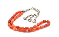 HAKİKİ ARPA KESİM ÇİZGİLİ KIRMIZI AKİK TAŞI TESBİH 1.KALİTE DOĞAL TAŞ