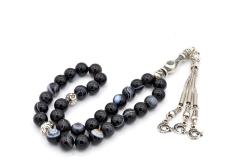 HAKİKİ DOĞAL SİYAH GÖZ AKİK TAŞI TESBİH 1.KALİTE