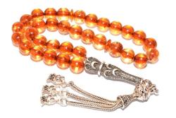 HAKİKİ KÜRE KESİM SERTİFİKALI ORİJİNAL DAMLA KEHRİBAR TESBİH 12 GR 925 AYAR GÜMÜŞ PÜSKÜLLÜ