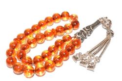 HAKİKİ KÜRE KESİM SERTİFİKALI ORİJİNAL DAMLA KEHRİBAR TESBİH 12 GR 925 AYAR GÜMÜŞ PÜSKÜLLÜ