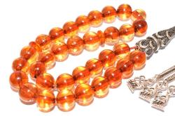 HAKİKİ KÜRE KESİM SERTİFİKALI ORİJİNAL DAMLA KEHRİBAR TESBİH 12 GR 925 AYAR GÜMÜŞ PÜSKÜLLÜ