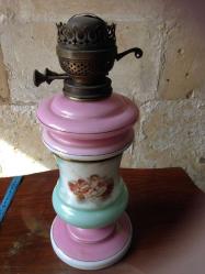 çok büyük orjinal Osmanlı antika avrupa Pembe - Beyaz Opalin melekli Gaz Lambası