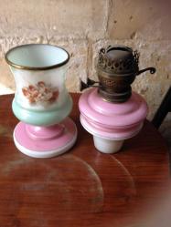 çok büyük orjinal Osmanlı antika avrupa Pembe - Beyaz Opalin melekli Gaz Lambası