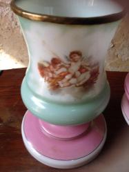 çok büyük orjinal Osmanlı antika avrupa Pembe - Beyaz Opalin melekli Gaz Lambası