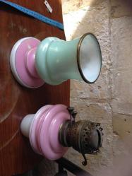 çok büyük orjinal Osmanlı antika avrupa Pembe - Beyaz Opalin melekli Gaz Lambası