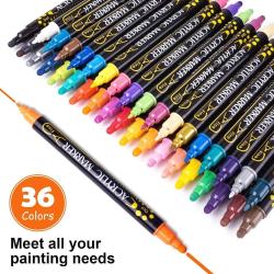 24 Colors Paint Markers Paint Pens, Dual Tip Acrylic Paint Pens, Ideal for Wood, Rock Painting, Canvas, Stone, Glass, Ceramic, DIY Crafts Making Art