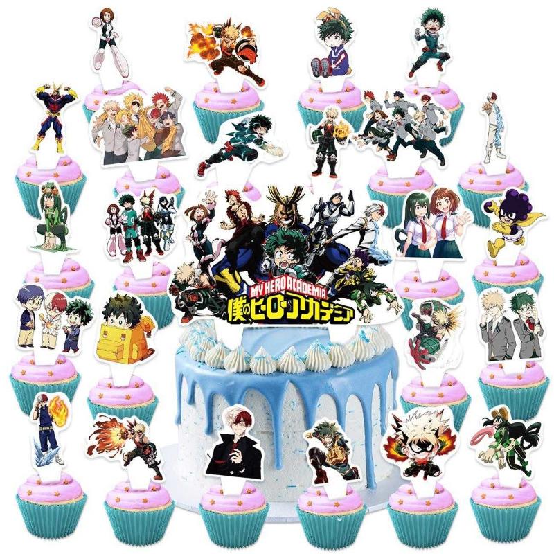 24pcs Anime cupcake toppers anime cupcake top childrens party decoration  cartoon party supplie