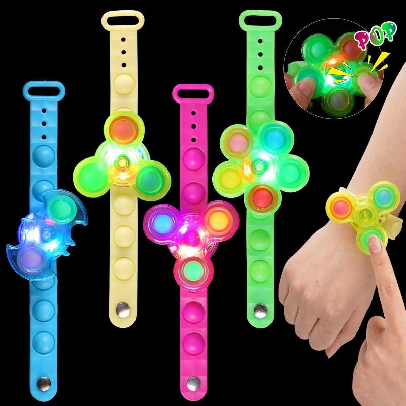 24 Pack LED Light Up Fidget Spinner Bracelets Party Favors for Kids 4-8  8-12, Glow in The Dark Party Supplies, back to school gift for students