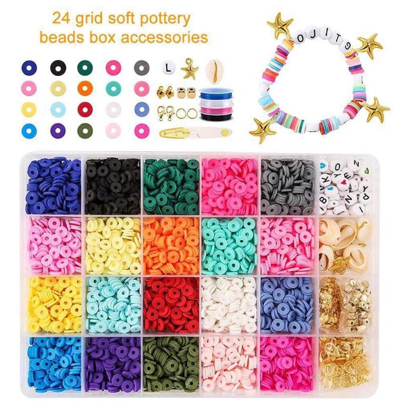 4000pcs Clay Beads For Jewelry Making Bracelet Kit,flat Round