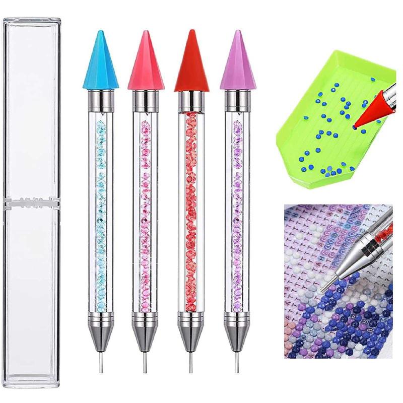 Calsoling 4 Pieces No Wax Needed Diamond Painting Tools Self-Stick Drill Pens, Double Heads No Clay Specialty Design with Diamonds Accessories for