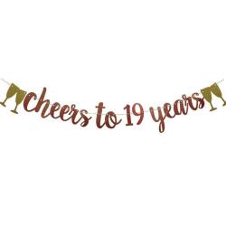 Antika - Cheers To 19 Years Banner,Pre-Strung, Rose Gold Paper Glitter Party Decorations For 19TH Wedding Ann - kitantik - kitaLog