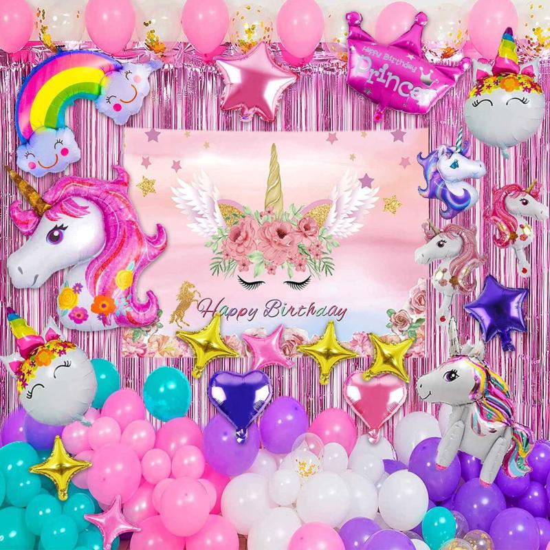 Unicorn Birthday Party Decorations Supplies Set, One Pack of Backdrop Cloth,  Unicorn Star Rainbow Fo - Antika ve Koleksiyon - kitantik | #12702207074777