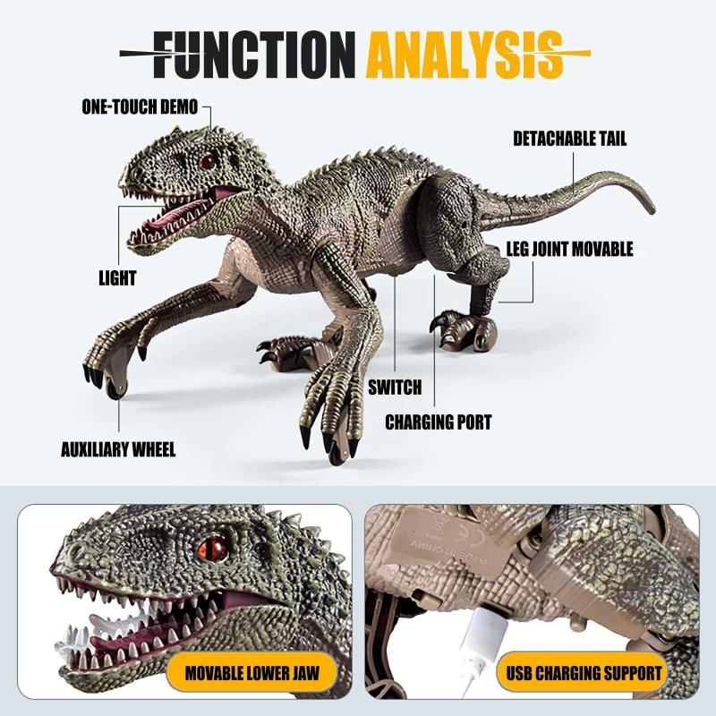Roaring Sounds,LED Lights,2.4Ghz,RC Electronic Dinosaur Velociraptor Toys for Kids 3 4 5 6 7 8 9 10 Years Old Gifts Remote Control Dinosaur Toys,Simulation Robotic Dinosaurs,with USB Charge Brown 